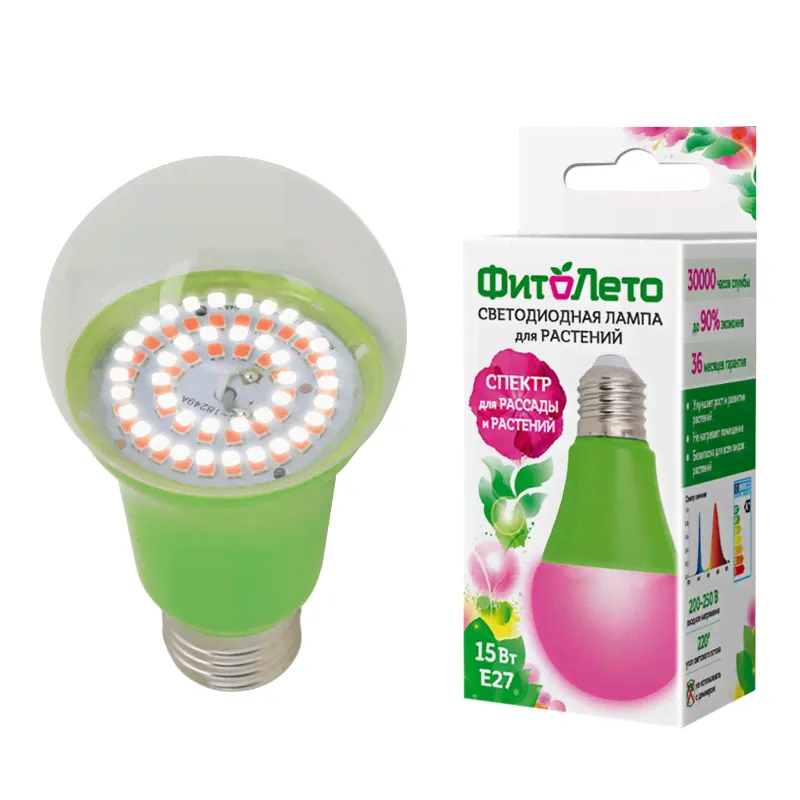 Лампа светодиодная Uniel LED-A60-15W/SPSB/E27/CL для растений (Fluora)