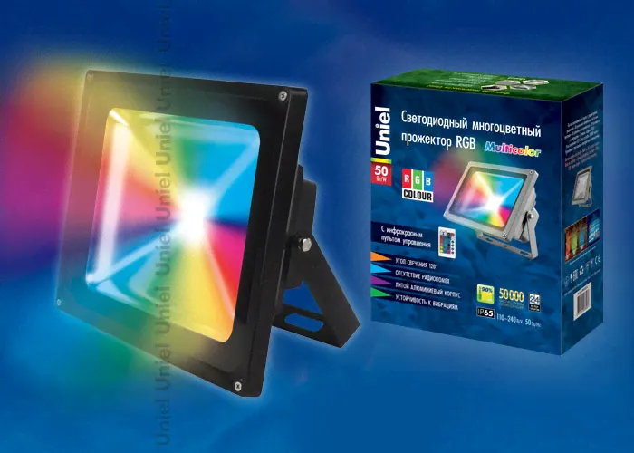 Светодиодный прожектор Uniel ULF-S01-50W/RGB/RC IP65 110-240В Мультиколор