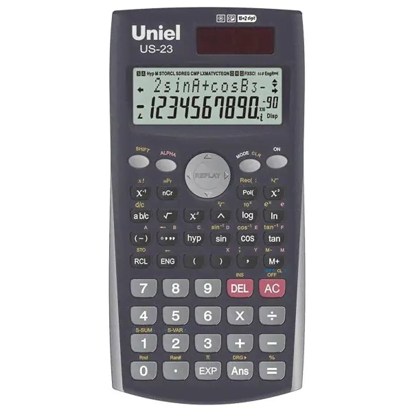 Калькулятор инженерный 10+2 разрядный 162*84мм 2 строки черный е/п UNIEL US-23