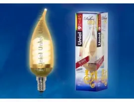 Лампа энергосберегающая (люминесцентная) свеча на ветру Uniel Decor ESL-C21-W9/GOLD/E14