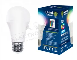 Лампа светодиодная управление с пульта E27/A60/10W RGB UNIEL