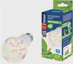 Светодиодная лампа для растений 15Вт "Uniel" LED-A60-15W-SPFB-E27-CL PLP30WH